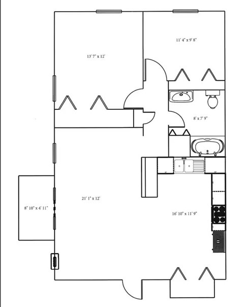 Floor plan for 2 beds, 1 bath